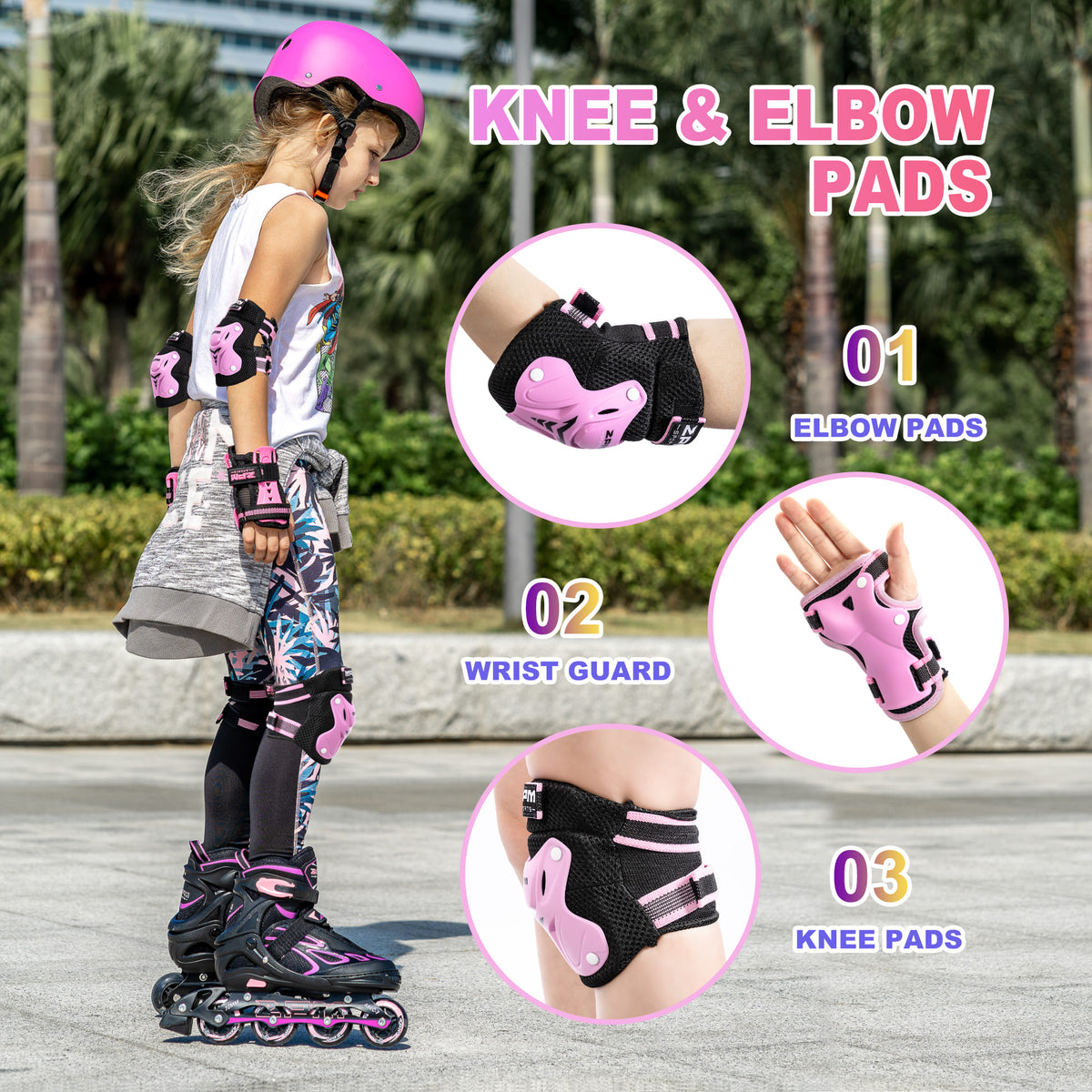 SULIFEEL Knee Pads for Kids, Wrist Guards Knee and Elbow Pads Set