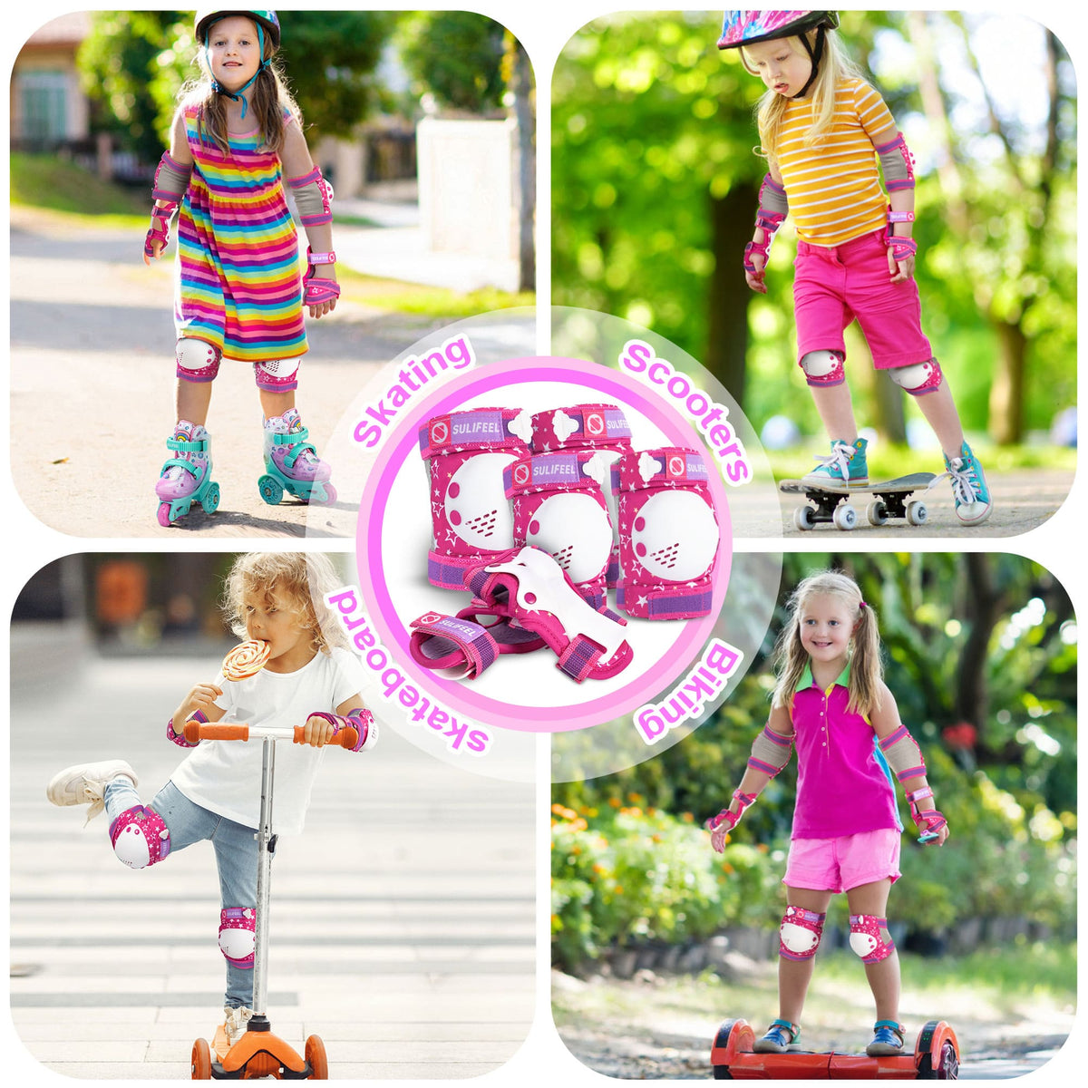 SULIFEEL Rainbow Knee Pads for Kids, Wrist Guards Knee and Elbow Pads Set
